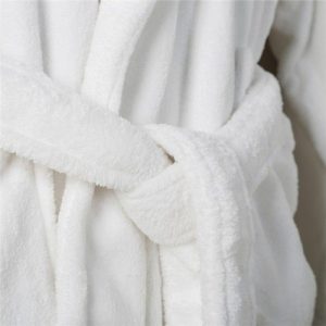 White coral plush hotel robe with belt for hotels, spas, and resorts