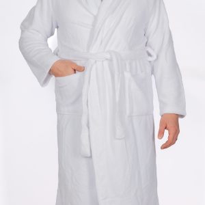 White coral plush hotel robe with belt for hotels, spas, and resorts