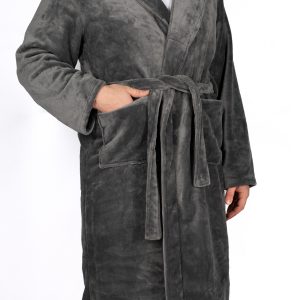 Charcoal coral plush hotel robe with belt for hotels, spas, and resorts