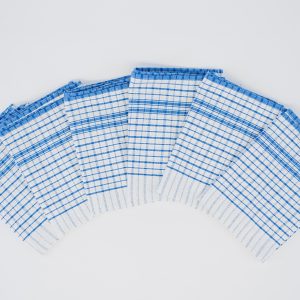 Blue and white checkered commercial tea towel for hospitality and kitchens