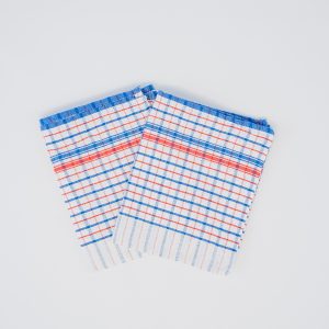 Red, white, and blue checkered commercial tea towel for hospitality and kitchens