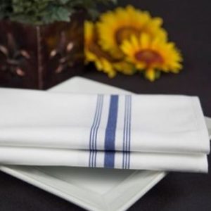White bistro napkin with navy stripe for restaurants and cafes